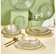 24-dielna jedálenská sada z číreho skla so zlatými detailmi