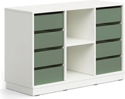 Úložná skrinka CASPER, 8 zásuviek, 2 priehradky, so soklom, biela/tmavozelená