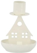 Krémový antik svietnik domček na úzku sviečku - Ø 7*10 cm