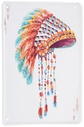 Biela nástenná kovová ceduľa Indiánska čelenka - 20*1*30 cm