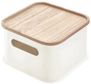 Biely úložný box s vekom z dreva paulownia iDesign Eco Handled, 21,3 x 21,3 cm
