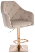 LuxuryForm DESIGN Barová stolička ANDORA VELUR na zlatej hranatej podstave - latte