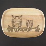 AMADEA Drevený servírovací podnos sovy, masívne drevo, 25 cm