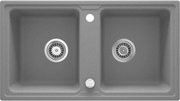 Deante Zorba, granitový drez 780x435x180 mm B/O, 3,5" + priestorovo úsporný sifón, 2-komorový, šedá metalíza, ZQZ_S203