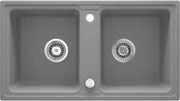 Deante Zorba, granitový drez 780x435x180 mm B/O, 3,5" + priestorovo úsporný sifón, 2-komorový, šedá metalíza, ZQZ_S203