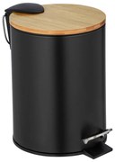 Čierny odpadkový kôš s bambusovým vekom Wenko Tortona, 3 l