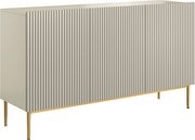 Komoda Nicole 150 cm trojdverová s ryhovaným čelom - kašmír / zlaté nohy