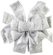 Vánoční dekorativní mašle Santa Lila 32x130 cm bílá s vločkami