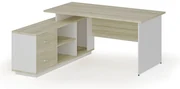 Kancelársky stôl so skrinkou MIRELLI 1600 x 1600 mm, ľavý, biely/dub sonoma