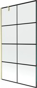 Mexen Next, 1-krídlová vaňová zástena 100 x 150 cm, 6mm číre sklo - čierny vzor, zlatá matná, 895-100-000-00-77-55