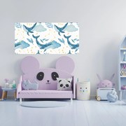 PIPPER. Samolepiaca textilná tapeta - Veľryby na oblohe