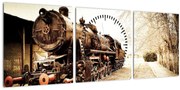 Obraz - Historická lokomotíva (s hodinami) (90x30 cm)