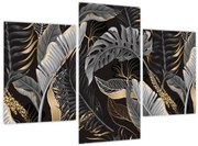 Obraz - Tropické listy v čierno-zlatej (90x60 cm)