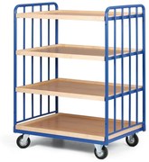 Policový vozík, 4 police s hranou, 2 bočnice s výplňou, nosnosť 200 kg