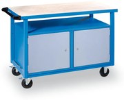 Pojazdný pracovný stôl do dielne GD, smrek + buková preglejka, 2 skrinky, 1190 x 600 x 850 mm, modrá