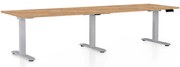 Výškovo nastaviteľný stôl OfficeTech Long, 260 x 80 cm, sivá podnož, dub kraft