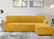 Elastický plyšový poťah na trojmiestnu rohovú pohovku BestBerg / pravá / žltá