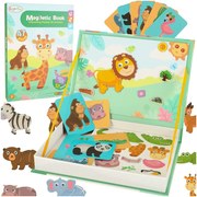 KIK Magnetická knižka s puzzle zvieratá safari, 47 dielov