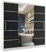 Šatníková skriňa 200 cm Belini biely mat  / čierny mat s posuvnými dverami zrkadlom a zásuvkami  MT SZP5/1/W/B/0/KLAL