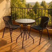 Garthen 2345 Bistro stolík so sklenenou doskou a 2 stoličky z polyratanu