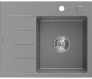 Mexen Ben, 1-komorový granitový drez 600x500x190 mm, pravý + chrómový sifón, šedá, 6523605000-71