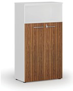 Kombinovaná kancelárska skriňa PRIMO WHITE, dvere na 3 poschodia, 800 x 420 x 1434 mm, biela/orech