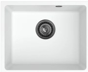 Sink Quality Crypton 55, kuchynský granitový drez 460x375x205 mm + čierny sifón, biela, SKQ-CRY.W.1KBO.55.XB