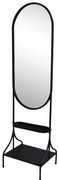 Čierne antik kovové stojacie zrkadlo s poličkou Filonia - 50*37*180 cm