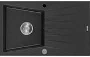 Mexen Cesar granitový jednokomorový drez s odkvapkávačom 775 x 470 mm, čierna/strieborná metalik - 6514771010-73