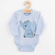 Dojčenské body s dlhým rukávom New Baby Happy Elephant blue, vel. 80 (9-12m)
