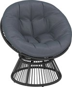 Outsunny papasan s 360° otáčaním — okrúhle polyratanové ležadlo s vankúšom, oceľový rám — sivé | Aosom