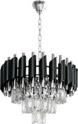 Luster na reťazi CRISTAL 5xE14/10W/230V, priemer 38 cm, čierna / matný chróm