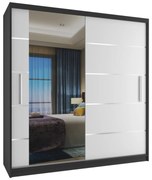 Šatníková skriňa 158 cm Belini čierny mat / biely mat s posuvnými dverami a zrkadlom  MBP SZP3/1/B/W/0/AL