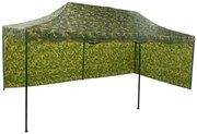 Rýchlorozkladací nožnicový stan 3x6m – oceľový, 2 bočné plachty, Maskáčová