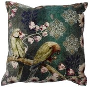 Zelený zamatový vankúš očarujúce andulky - 45*45*15cm