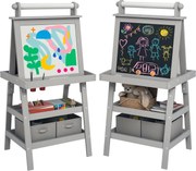 AIYPLAY Detský kresliaci stojan 3 v 1 Magnetická obojstranná detská tabuľa so stojanom na papier a úložnými košmi 59x48x118 cm Šedá | Aosom