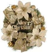 Zeleno-zlatý vianočný veniec s mašľami Merry Christmas - Ø 30*8 cm