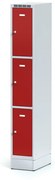 Alfa 3 Šatníková skrinka na sokli s úložnými boxami, 3 boxy, 1920 x 300 x 500 mm, otočný zámok, červené dvere