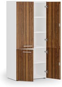 Kancelárska policová skriňa PRIMO WHITE, polené dvere, 800 x 500 x 1781 mm, biela/orech