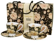 Porcelánová šálka na nohe s podšálkou English Roses Black 90 ml sada 2ks