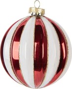 Christmas Bauble ? 10x11 Cm Red White Glass - ? 10*11 cm