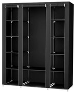 Látková úložná skriňa s policami a vešiakovou tyčou MATIS 150x175 cm čierna