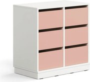 Úložná skrinka CASPER, 6 zásuviek, so soklom, biela/tmavoružová