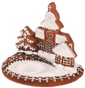 Svietnik perníkový s kostolíkom - polyresin, hnedo-biela