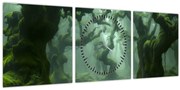 Obraz - Les prerastený machom (s hodinami) (90x30 cm)