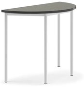 Stôl SONITUS, polkruh, 1200x600x900 mm, linoleum - tmavošedá, biela