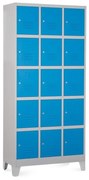 Kovová šatníková skrinka - 15 boxov, 90 x 40 x 195 cm, pevné nohy, cylindrický zámok, modrá - ral 5012