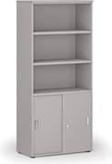 Kombinovaná kancelárska skriňa PRIMO GRAY, zasúvacie dvere na 2 poschodia, 800 x 420 x 1781 mm, sivá