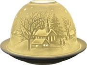 Biely porcelánový svietnik na čajovú sviečku zimná krajina Paollo - Ø 12*8 cm