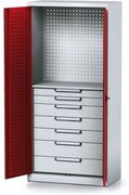 Alfa 3 Policová dielenská skriňa 2-dverová MECHANIC, 1 polica, 7 zásuviek, 920 x 500 x 1950 mm, červené dvere